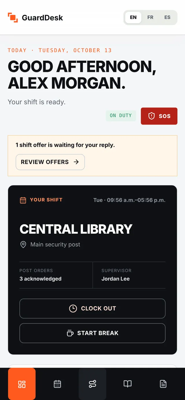 Guard app: your shift