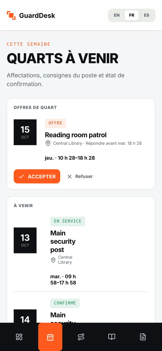 Application agent : horaire