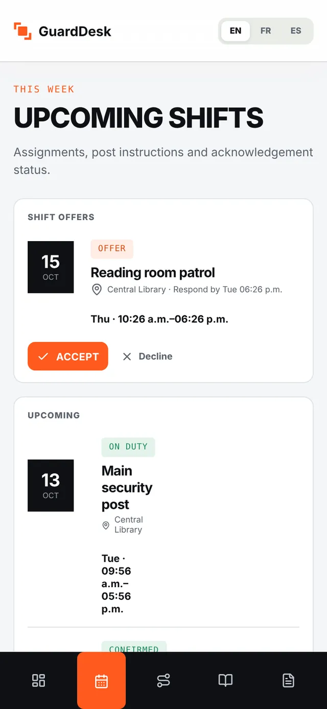 Guard app: schedule
